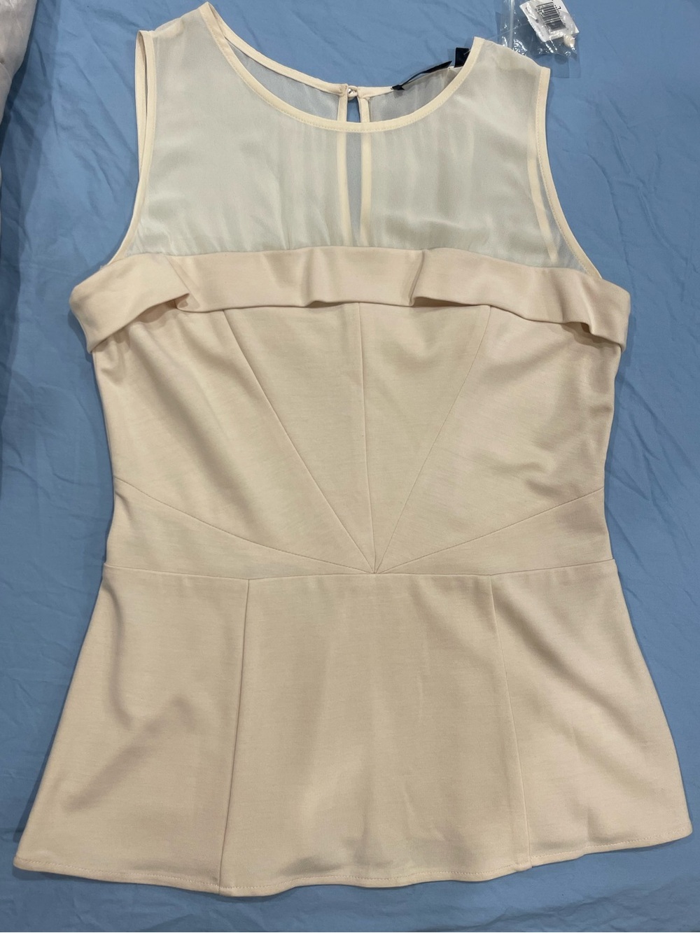 Cream Sleeveless Peplum Top with Sheer Yoke
“Ro & De” Brand New